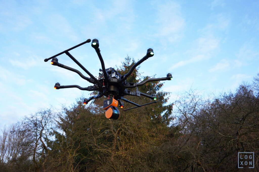 Erster Testflug in Europa: GeoSLAM ZEB-HORIZON 3D mobile Scanner an LOGXON Drohne
