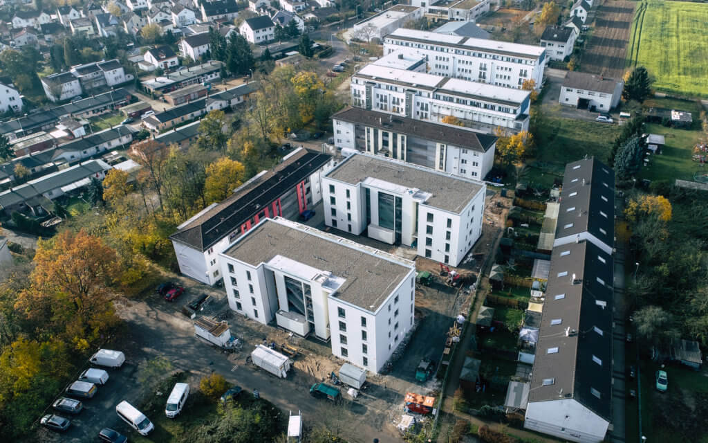 Dreidimensionale und visuelle Dokumentation per Drohne in Darmstadt der Quartiersmodernisierung Rodgaustraße für die bauverein AG