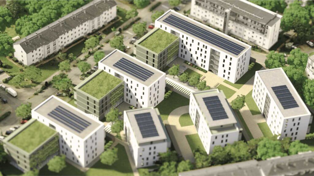 3D Architektur Visualisierung: Außenrenderings der Postsiedlung Darmstadt aus Bestands- und CAD Modell