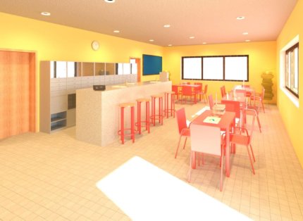 3D-Modellierung-3D-Modell-Rendering-Autodesk-3ds-Max-Bistro-Tennishalle Bistro-Tennishalle-Rendering-texturiertes-3D-Modell-nach-Modellierung-der-3D-Punktwolke-3D-Modellierung