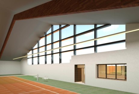 3D-Modellierung-3D-Modell-Rendering-Autodesk-3ds-Max-Indoor-Tennisplatz-Tennishalle Indoor-Tennisplatz-Tennishalle-Rendering-texturiertes-3D-Modell-nach-Modellierung-der-3D-Punktwolke-3D-Modellierung