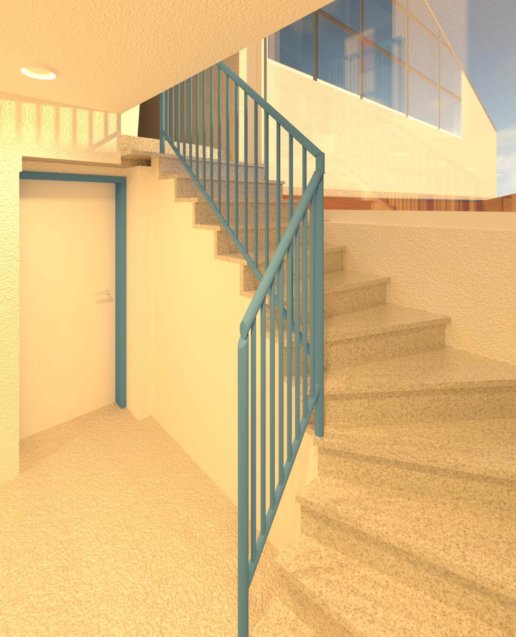 Treppenaufgang-Treppenhaus-Gelaender-Rendering-texturiertes-3D-Modell-nach-Modellierung-der-3D-Punktwolke-3D-Modellierung