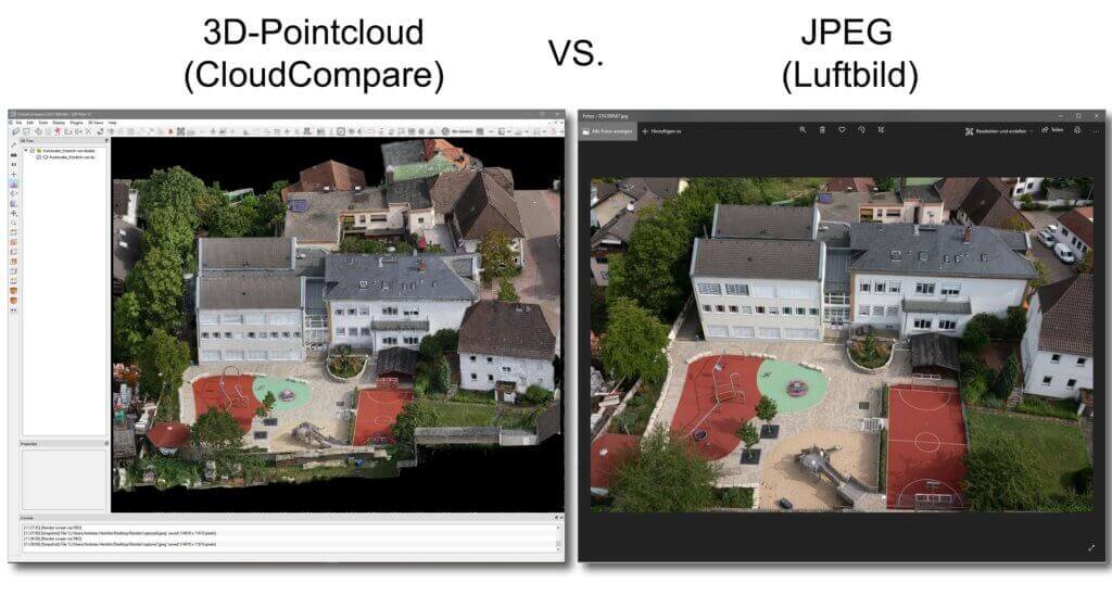 Vergleich-3D-Punktwolke-RGB-JPEG-Luftbild-Texturierte-Punktwolke-Photogrammetrie-Drohne-Ergebnisse-Drohnen-Einsatz-3D-Aufnahmen-zur-Vermessung-Schule-Rodgau