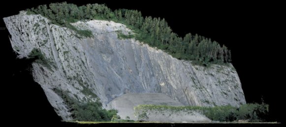 Schnitt-Punktwolke-Felsberg-Deponie-Schweiz-Graubuenden-Ergebnis-Photogrammetrische-Gelaendeaufnahme-Drohnengestuetzte-Deponie-Vermessung