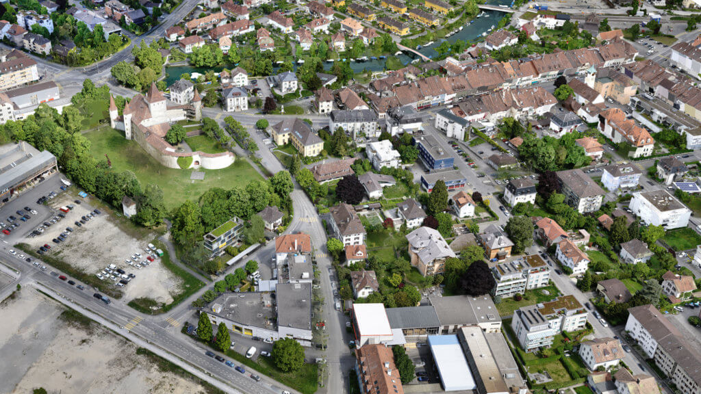 nahaufnahme-foto-details-häuser-park-burg-3D-visualisierung-3d-rendering-cgi-mesh-modell-biehl-schweiz-drohne-scan-4